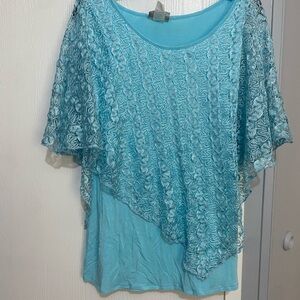 Vintage/Y2K Women’s Small Blue Lace Overlay Top Evolve LA